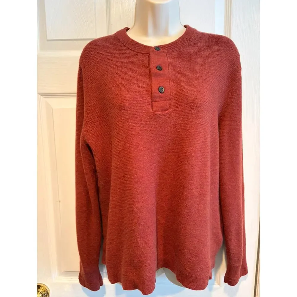 Banana Republic Italian‎ Merino Wool Henley Sweater Rust Red Mens Large L